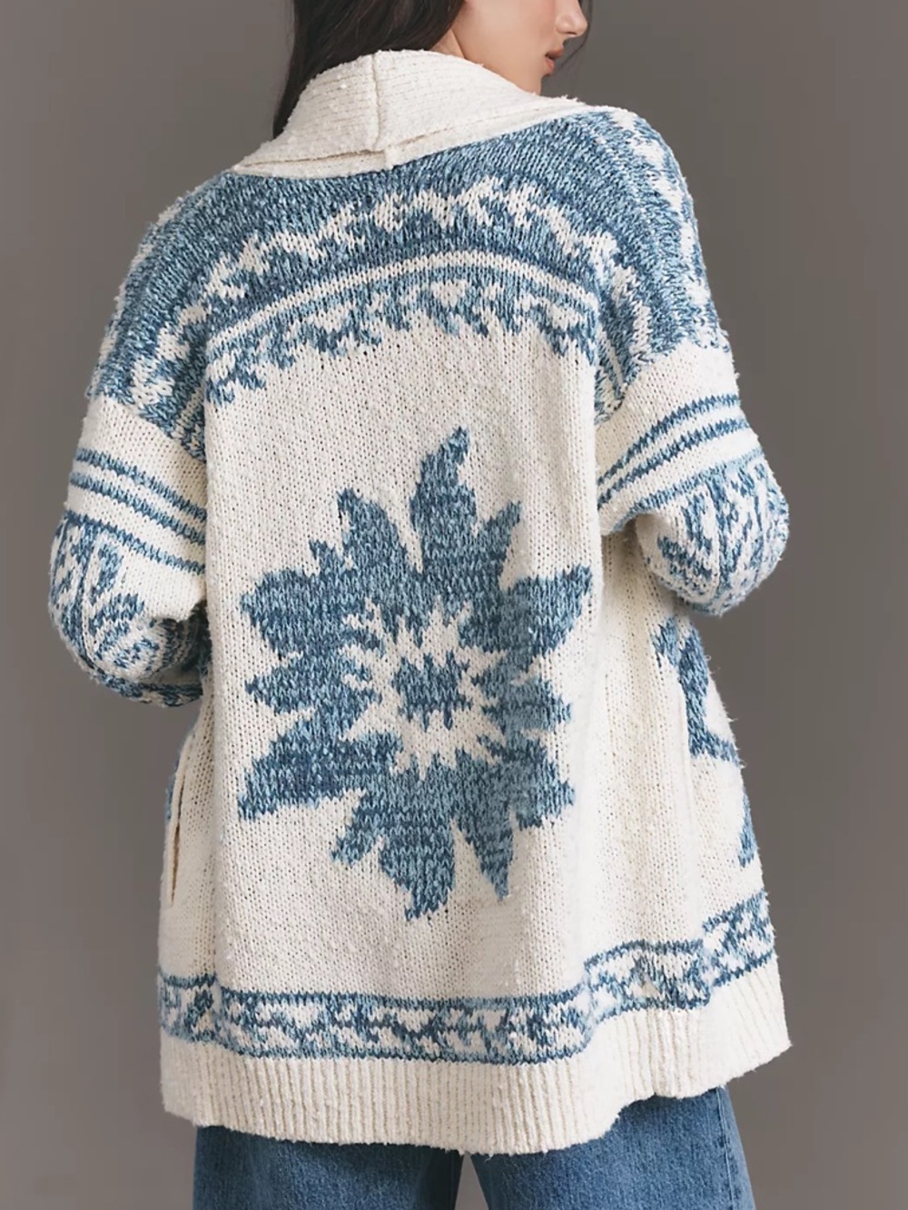 Pilcro Folded Collar Cardigan Sweater - Blue and White - Womens Small / Medium